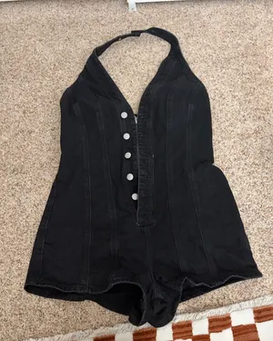 Universal Threads Black Denim Halter Romper thumbnail 1