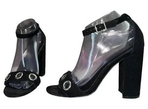Urban Outfitters Faux Suede Heels Grommet‎ Open Toe Ankle Strap Shoes Women 8 thumbnail 1