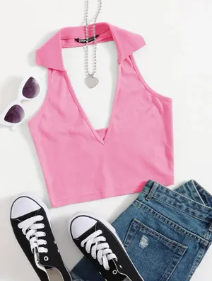 Pink Collared Halter Top thumbnail 1