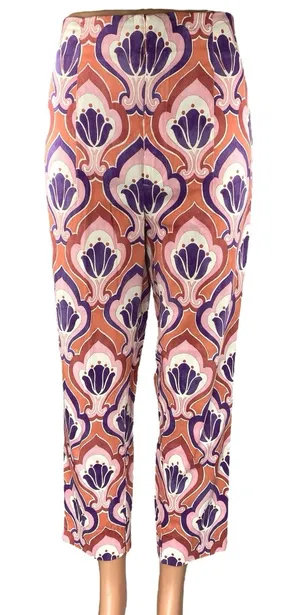 Zara Pink Multicolor Printed High Waist Straight Leg Slim Fit Trousers Pants 6 thumbnail 1