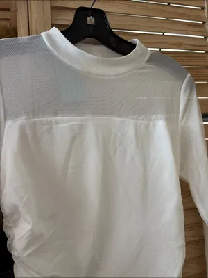 Wiholl White Long Sleeve Mesh-Yoke Ruched Shirt Small NWT thumbnail 3
