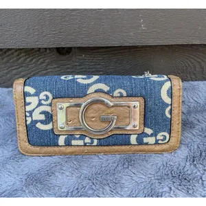 G By Guess Slim Amore Wallet 90s Y2K Monogram Denim Faux Gator Leather thumbnail 2
