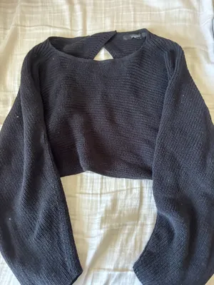 Black Cropped Knit Sweater with Keyhole Back Size XS thumbnail 1