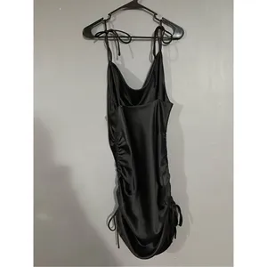 Adika Willow Satin Black Ruched Dress Size Large thumbnail 6