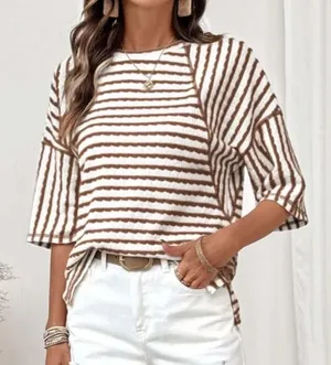 Source Unknown New Tan Brown Soft Knit 3/4 Sleeve Sweater Top M thumbnail 1