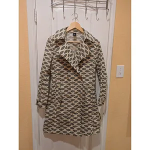 GAP Trench Coat, Geo Print, Ivory, Black & Tan, Sz: XS No Belt thumbnail 6