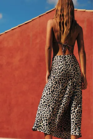 Zara skirt midi satin leopard cheetah animal print flows fitted casual summer thumbnail 9