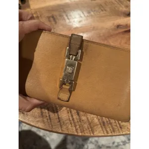 Authentic Gucci Vintage Tan Leather Clutch Wallet Jackie Clasp Italy‎ thumbnail 2