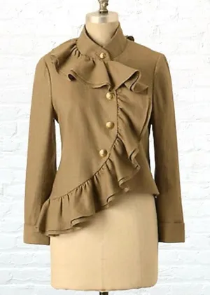 ✨Anthropologie RUFFIAN MISE SCENE Sz 4 Jacket Coat Ruffle Linen Silk✨ thumbnail 1