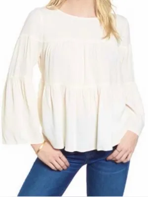 Madewell Tiered Button Back Top Size Medium Blouse Cream Business Casual thumbnail 1