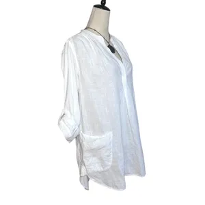 Seafolly White Cotton Tunic Beach Cover Up Roll Tab Sleeve M‎ Minimalist Travel thumbnail 3