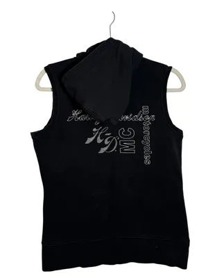 Harley Davidson Hooded Sweatshirt Vest Zip Up Rhinestone Y2K Black Medium thumbnail 9