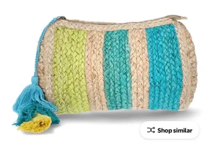 No Boundaries NWT Woven jute Clutch with Blue and Green Stripes thumbnail 1