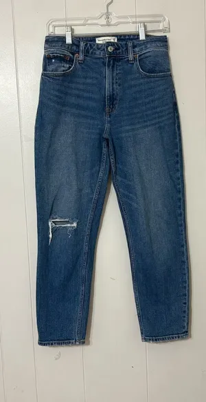 Abercrombie & Fitch Curve Love Mom Jeans High Rise Distressed Blue Size 25 thumbnail 1