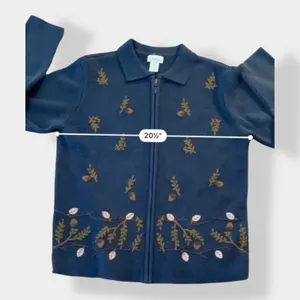 Classic Elements‎ Vintage embroidered leaves cardigan sweater size M thumbnail 3