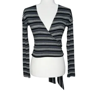 Free People Small Always‎ With Me Striped Faux Wrap Long Sleeve Tee thumbnail 5
