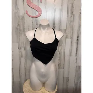Blue Blush Black Handkerchief Crop Top Criss Cross Tie Back size Small thumbnail 2