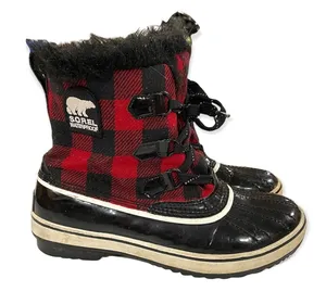 Sorel Out N About Red Buffalo Plaid Winter‎ Rain Mud Duck Boots Size 9 thumbnail 1
