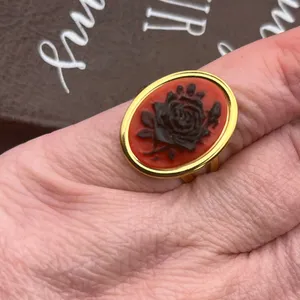 Handmade Black Rose Cameo Ring Romantic Goth Whimsigoth Witchy thumbnail 1