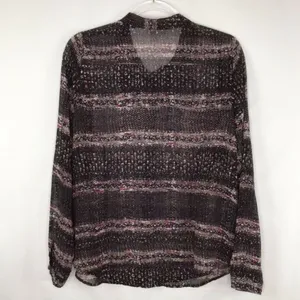 Cabi Large Semi Sheer Button Front Blouse Black Abstract Print Long Sleeve Top thumbnail 3