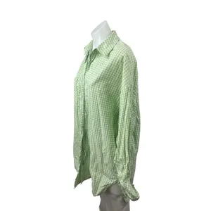 Stradivarius Green Gingham Check Collared Long Sleeve Button Down Shirt Top Sz S thumbnail 4