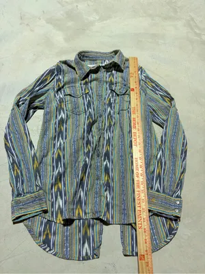 Ryan Michael Striped western Button-Up Shirt in Blue & Yellow medium thumbnail 5