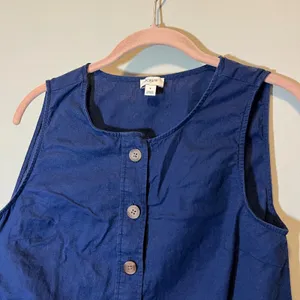 J. Crew Navy Blue Linen Cotton Blend Button Front Sleeveless Top Small thumbnail 2