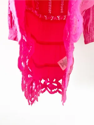 Alice + Olivia Clark Pink Embroidered Crochet Lace Tiered Mini Dress thumbnail 7