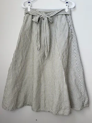 Talbots Linen Green and White Midi A-Line Skirt with Tie Front Size Medium thumbnail 2