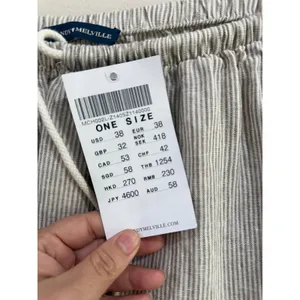 Brandy Melville Tan White Striped 100% Linen Drawstring Pants One Size NWT thumbnail 4