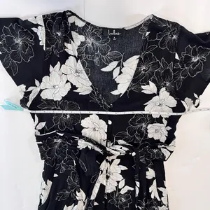 Lulus North Pacific‎ Black White Floral Cropped Wide Leg Pockets Jumpsuit SMALL thumbnail 7