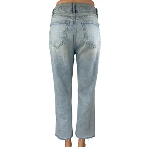 Zara Blue High Waisted Frayed Raw Hem Button Fly Straight Denim Jeans Pants Sz 6 thumbnail 3