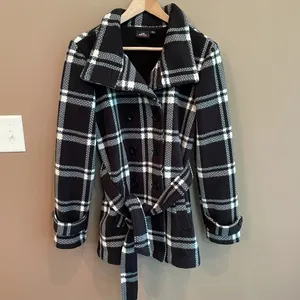 Ike Behar Fleece Check Print Peacoat Black‎ White S thumbnail 3