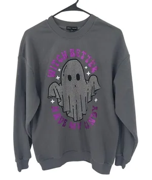 Halloween Ghost Rhinestone Sweatshirt Witch Better Have My Candy XS‎ #1144 thumbnail 1