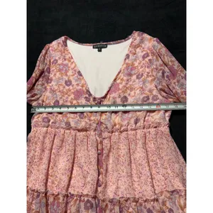 Ksnedjk Tiered Ruffle Floral Long Sleeve Mini Dress Womens L Pink Purple‎ thumbnail 8