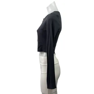 White Fox Women's Dark Gray Ribbed Knit Full Zip Long Sleeve Crop Top Size L thumbnail 2