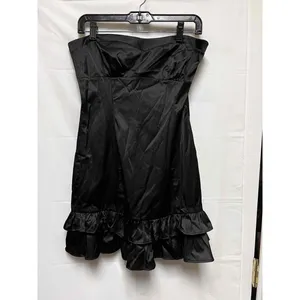 Misope Womens Black Satin Strapless Ruffle Hem Mini Dress Size L Women thumbnail 3