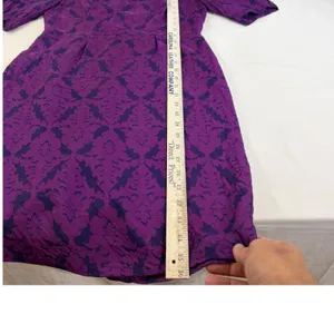 Banana Republic Purple Damask Silk Blend Sheath Dress Short‎ Puff Sleeve Size 4 thumbnail 8
