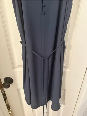 LOFT Dark Navy Slip Midi Dress with Tie Waist thumbnail 4