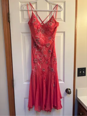 Sue Wong Coral Beaded Spaghetti-Strap Midi Dress thumbnail 2