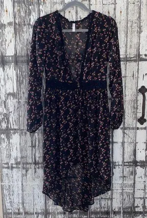 Xhilaration black floral sheer long duster thumbnail 1
