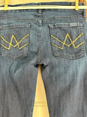 7 For All Mankind A Pocket Dark Blue Flared Boot Cut Low Rise Stretch Jeans sz28 thumbnail 3