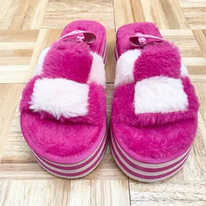 MUDD Stormy Fuchsia/White Fuzzy Elastic Slingback Slides Platform Slippers Sz 9 thumbnail 4