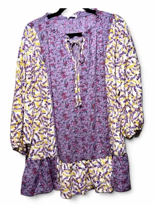 NWOT CHICSOUL Boho Cottagecore Patchwork‎ Purple Yellow Floral Blouse - 1X thumbnail 1