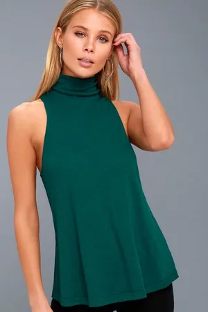 Free People Topanga Forest Green Sleeveless Turtleneck Top thumbnail 1