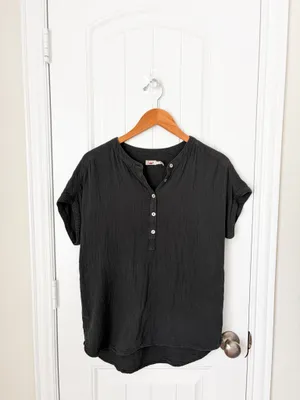 Faherty Dream Cotton Gauze Desmond Blouse Charcoal Grey Size Small thumbnail 2
