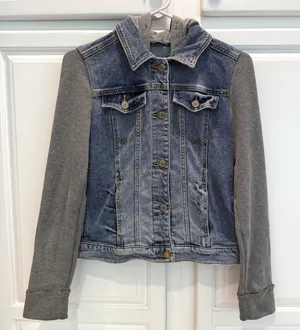 Hollister Womens S Hooded Denim Jacket Button Closure Blue Gray thumbnail 1