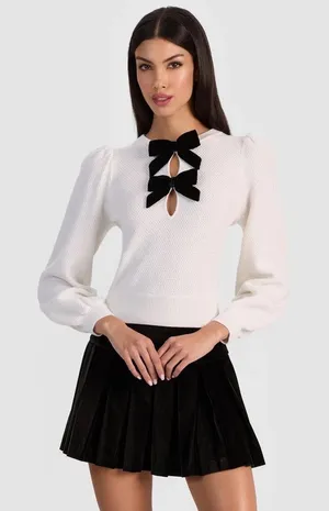 Alice + Olivia Doris Pointelle Pullover in Soft White XS thumbnail 1
