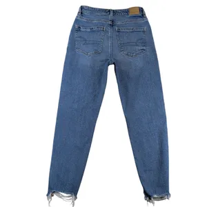 American Eagle Mom Jean Strigid Medium Wash Distressed‎ Raw Hem Womens 2 Short thumbnail 2