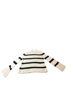 Banana Republic Merino Wool Striped Mock Neck Sweater Cream Black Small S thumbnail 4